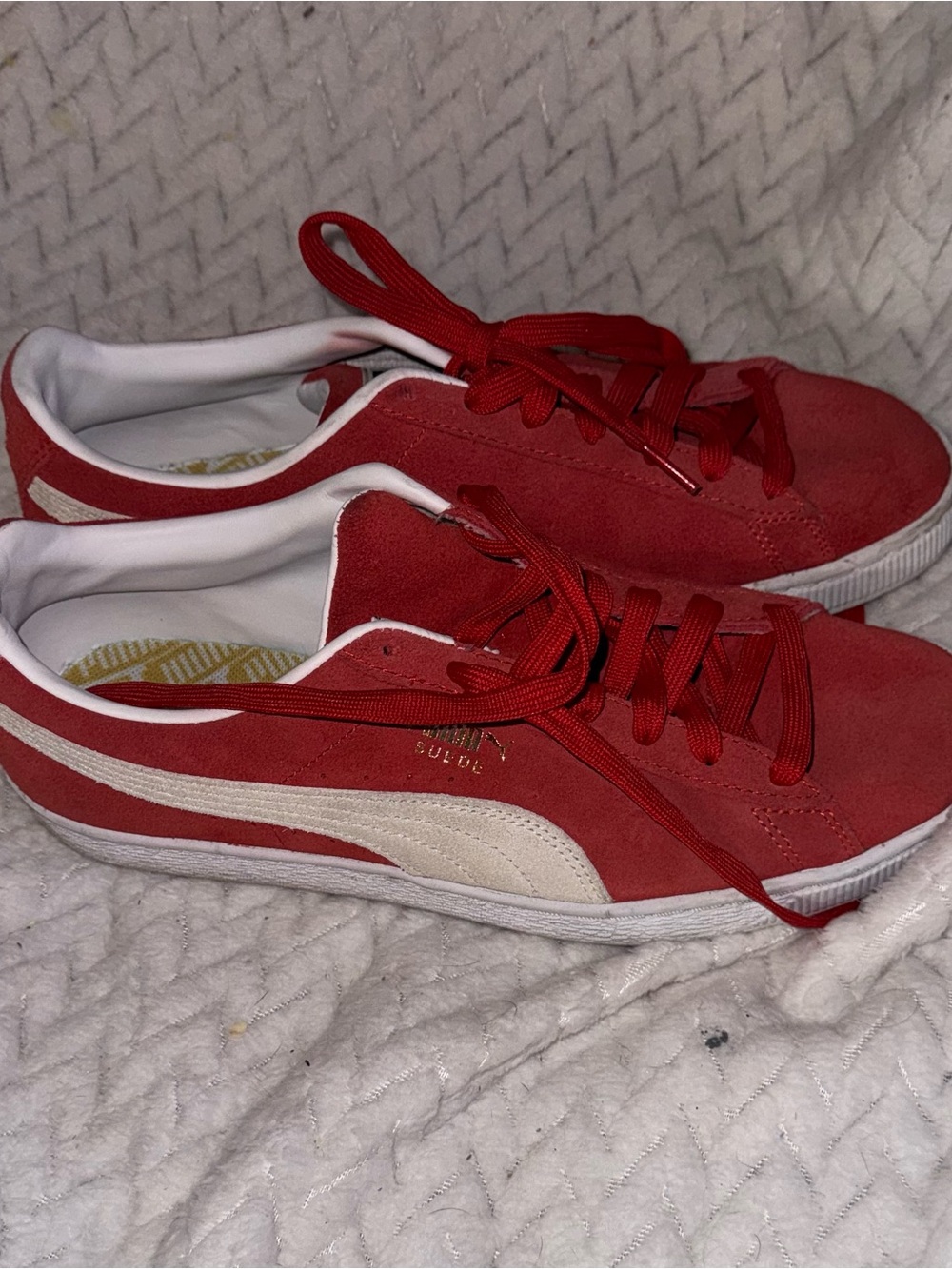 Puma Women's Red Suede Sneakers with Cream Formstrip